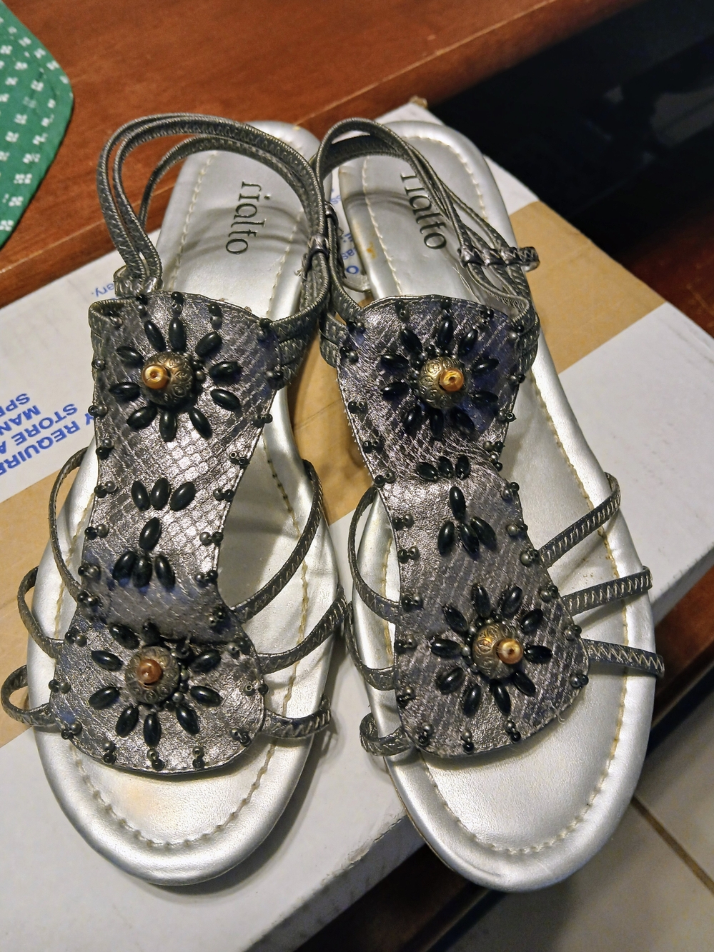 Rialto Silver Beaded Floral Slingback Sandals